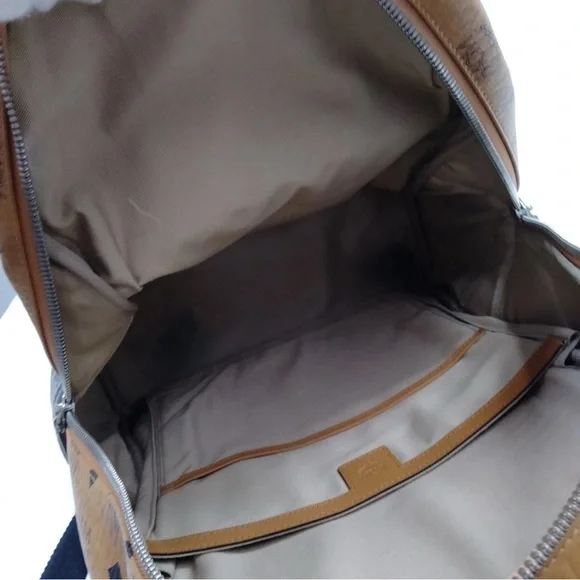 Authentic MCM BackPack Bag  Black Tan White leather pvc - Picture 7 of 11